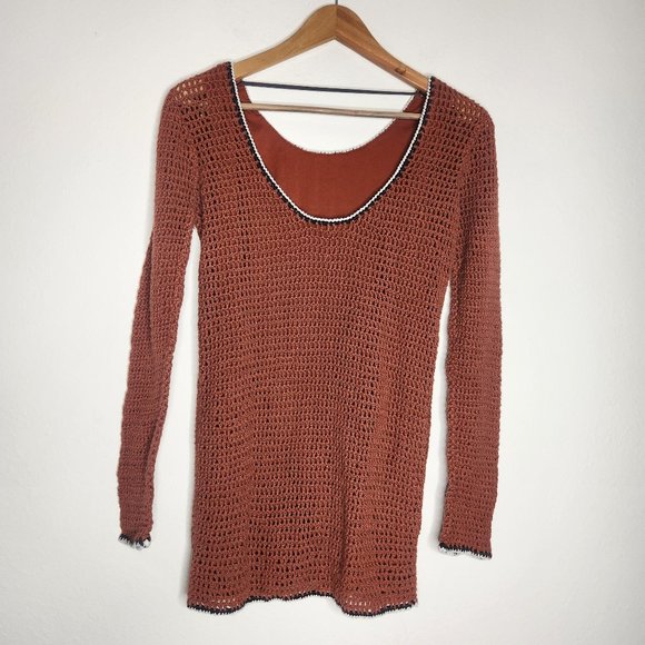 Volcoms Womens Small Orange Crochet Swim Cover Top Low Cut Back Dress - Picture 4 of 7